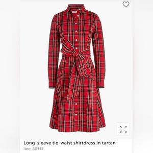 J.Crew Long-sleeve tie-waist shirtdress in tartan size 6